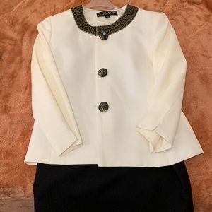 Kasper Beaded Collar Cream/Black Suit Skirt Set- 4P